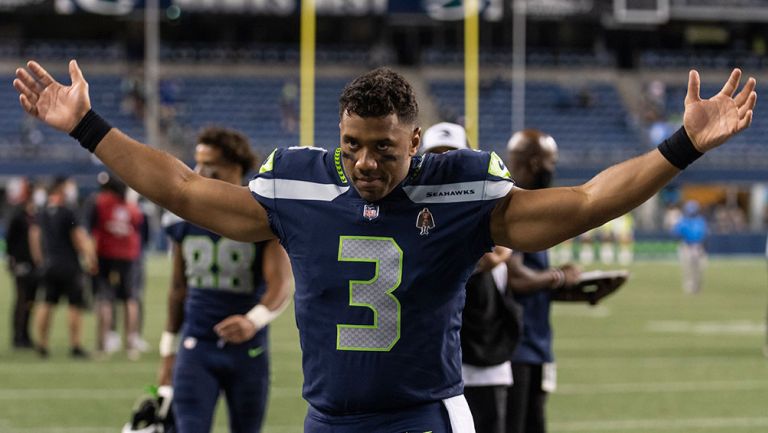 Russell Wilson en un partido con Seattle