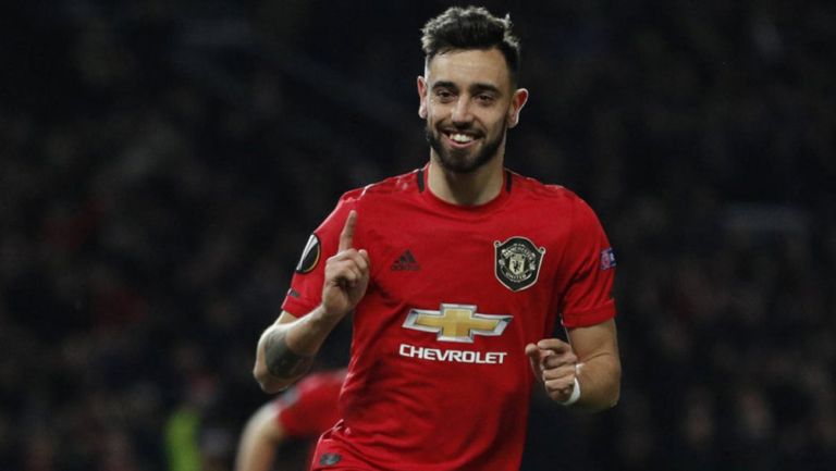 Bruno Fernandes festeja un gol con el Manchester United