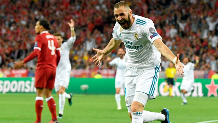 Benzema, en festejo de gol con Real Madrid