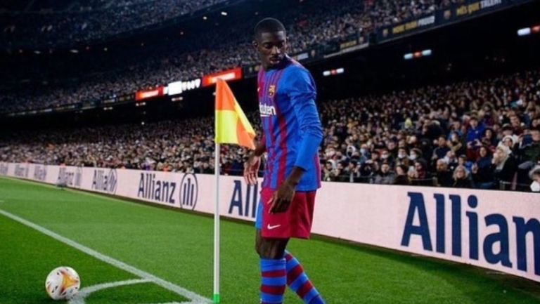 Dembélé jugando con el Barcelona