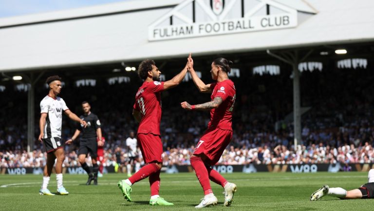Núñez y Salah festejan gol vs Fulham