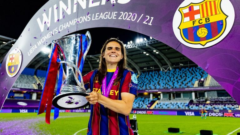 Andrea Pereira tras ganar la Champions Femenina con le Barcelona