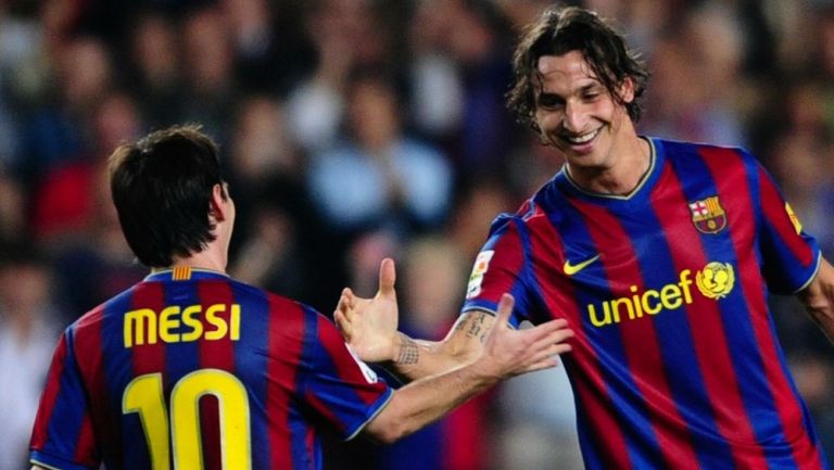 Messi y Zlatan cuando jugaban en el Barça