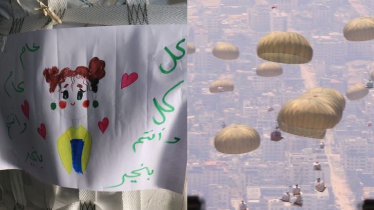 Jordania lanza desde el aire dulces y juguetes en Gaza ¡Checa las imágenes!